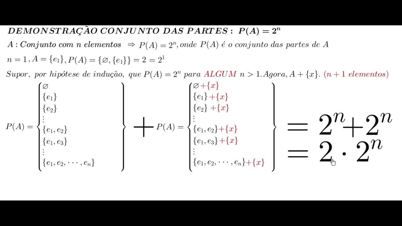 DEMONSTRAÇÃO CONJUNTO DAS PARTES: P(A)=2^n