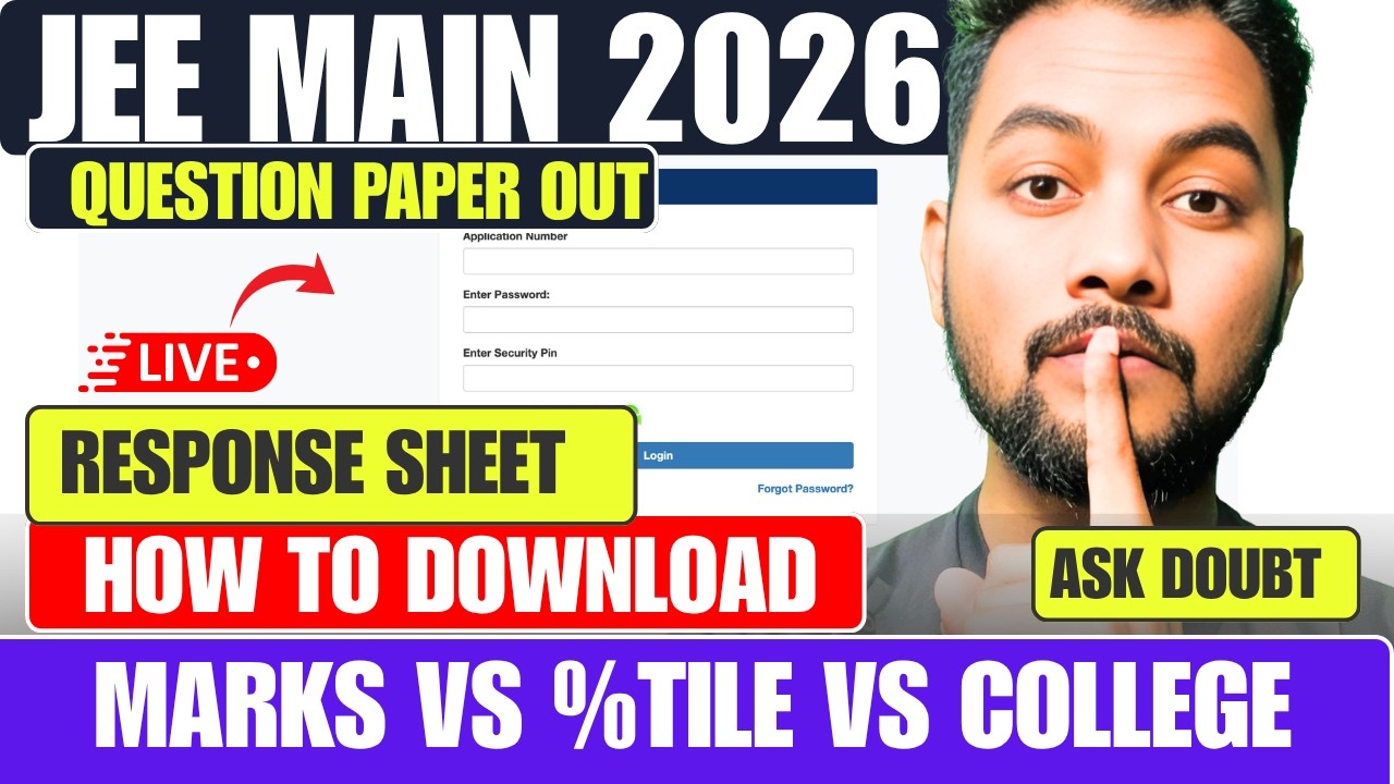 LIVE|JEE Main 2026 Question Paper OUT |JEE Main 2026 Response Sheet|JEE Main Marks Vs %tile