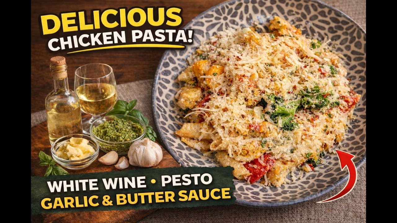 Chicken Pesto Pasta with White Wine, Garlic & Butter