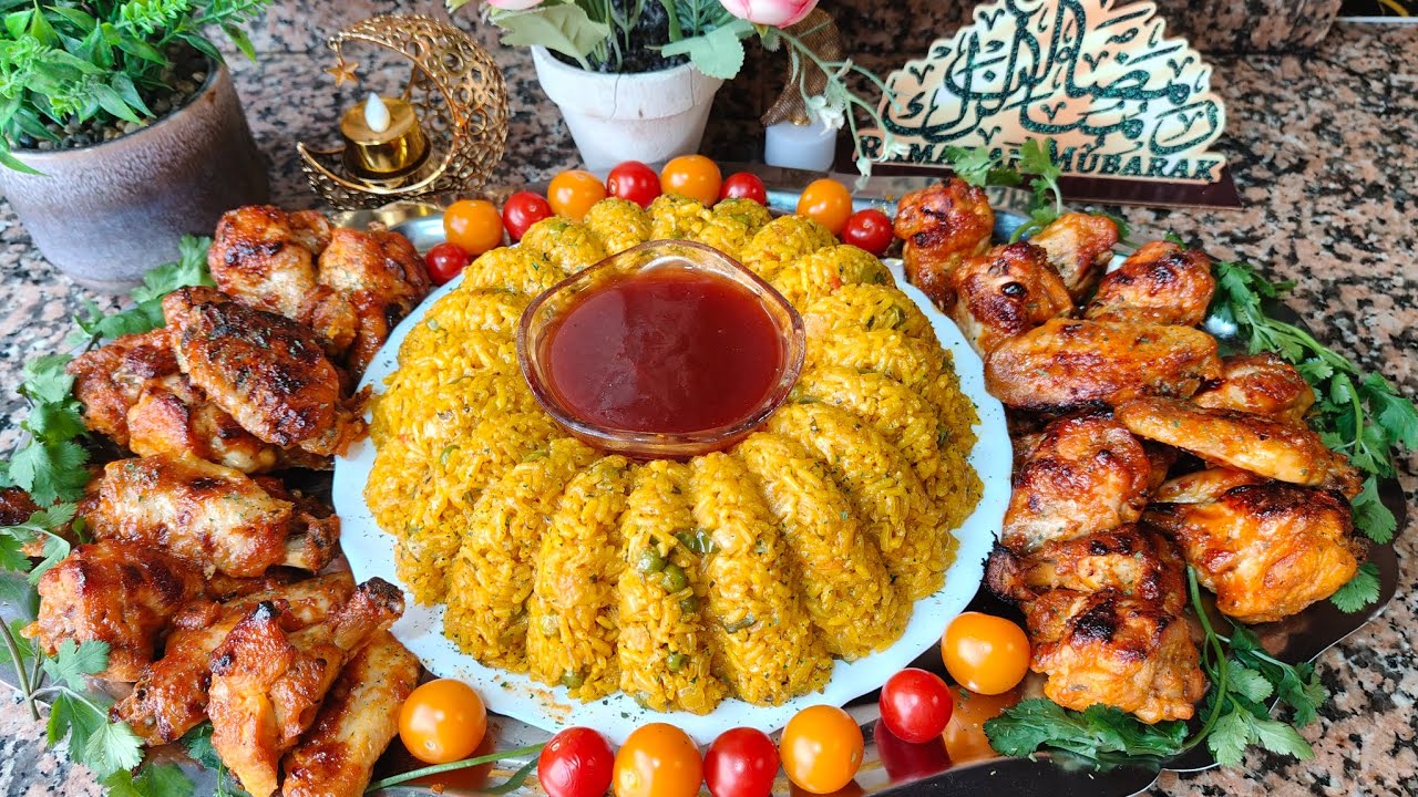 اجنحة الدجاج بتتبيلة سحرية🌛 صدقاني وصفة رهيبة مشويين فالفرن🤤 ارز بالاعشاب منسمة👌