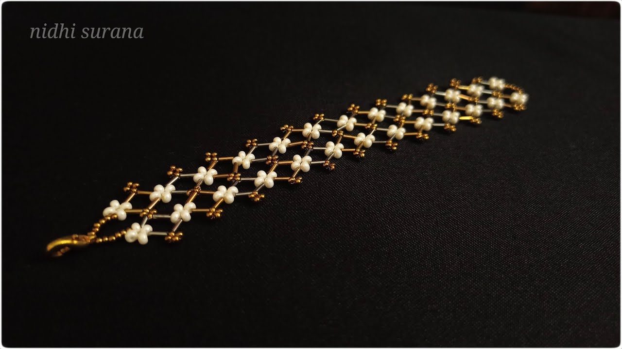 ⚜️Lace Bracelet with Bugle beads & Seed beads/Beaded Jewelry/Pulsera Tutorial diy