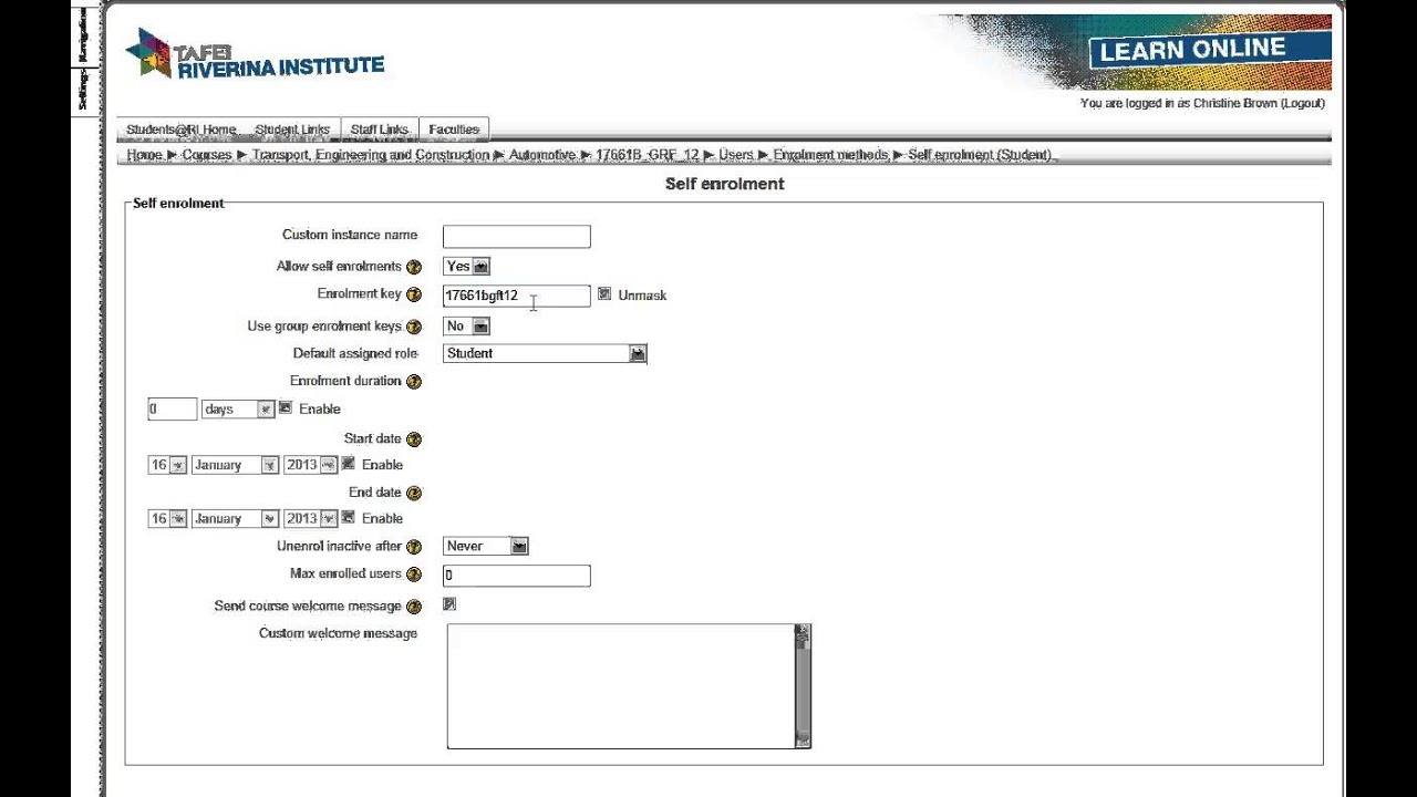 RI Learn - Enrolment keys