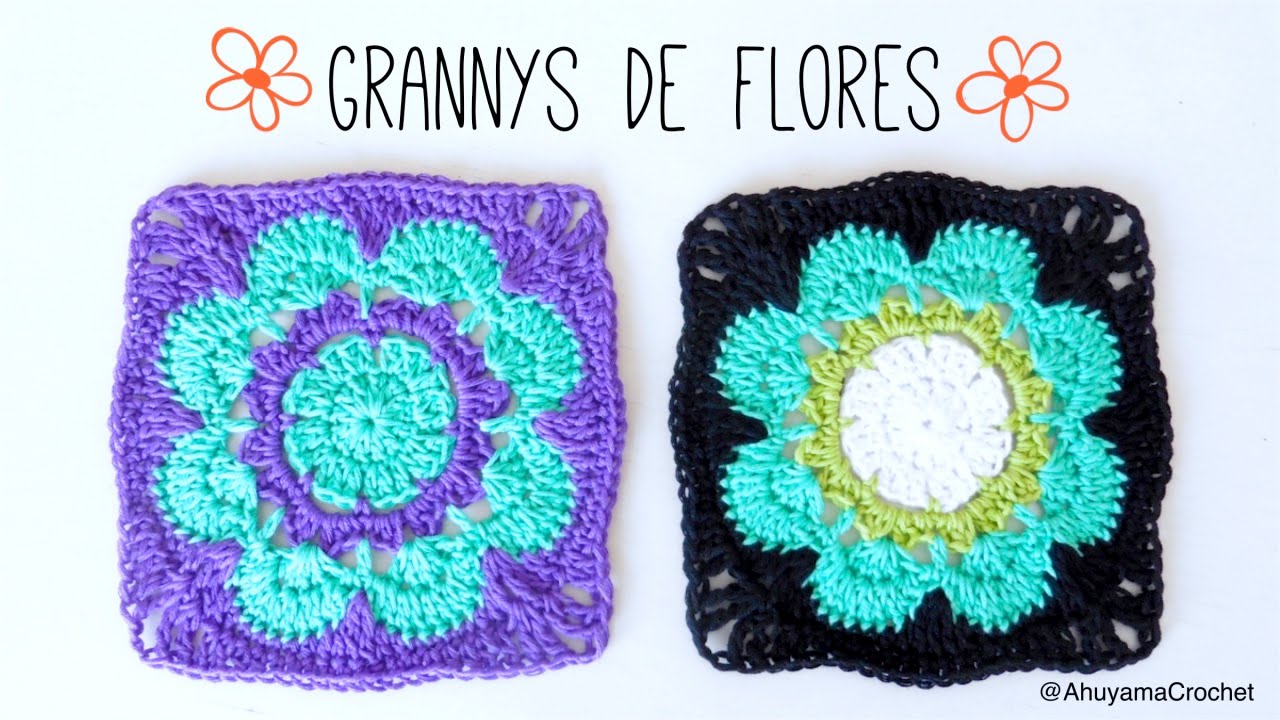 GRANNY SQUARE a crochet con FLOR | Tutorial PASO A PASO | Ahuyama Crochet