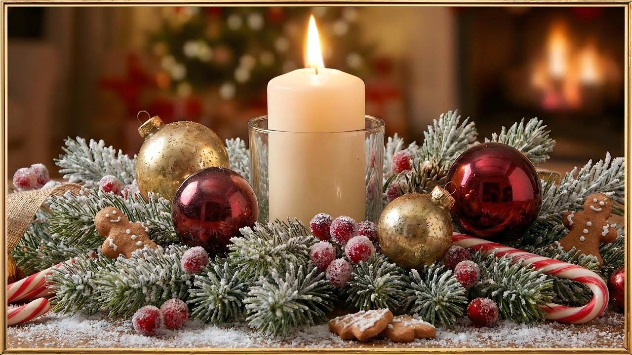 4k Holiday 🎄Frame TV Art | Table Centerpiece Christmas time screensaver | 2 hr + candle motion🕯️
