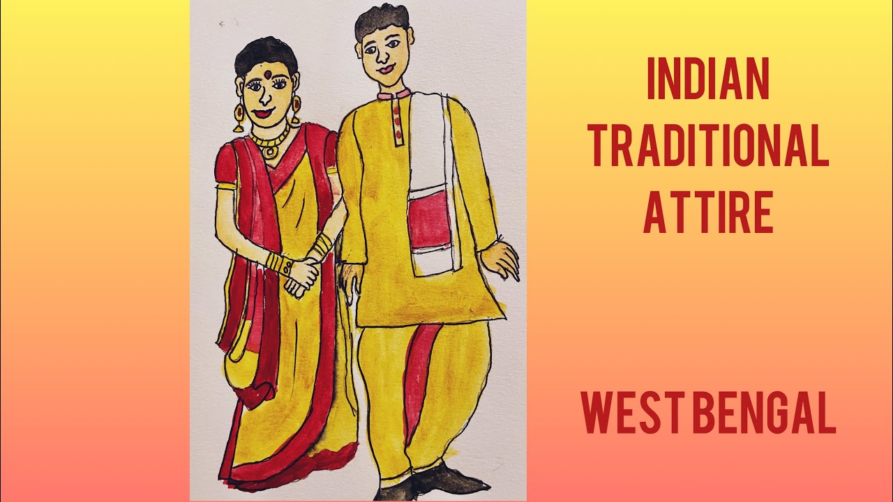 Indian Traditional dresses of states drawing|west Bengal |traditional attire series | couple drawing