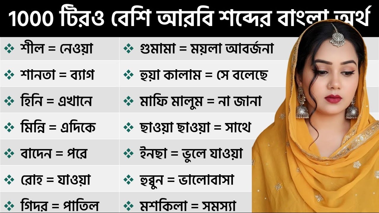 ১০০০ টিরও বেশি আরবি শব্দের সঠিক বাংলা অর্থ শিখুন ||Bangla to Arabic language course.