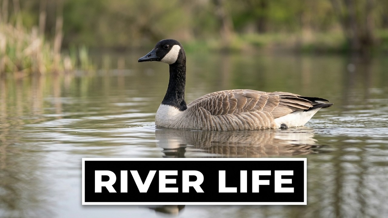 Canada Geese (Branta canadensis) Going About Their Lives on the River 🦢🌿