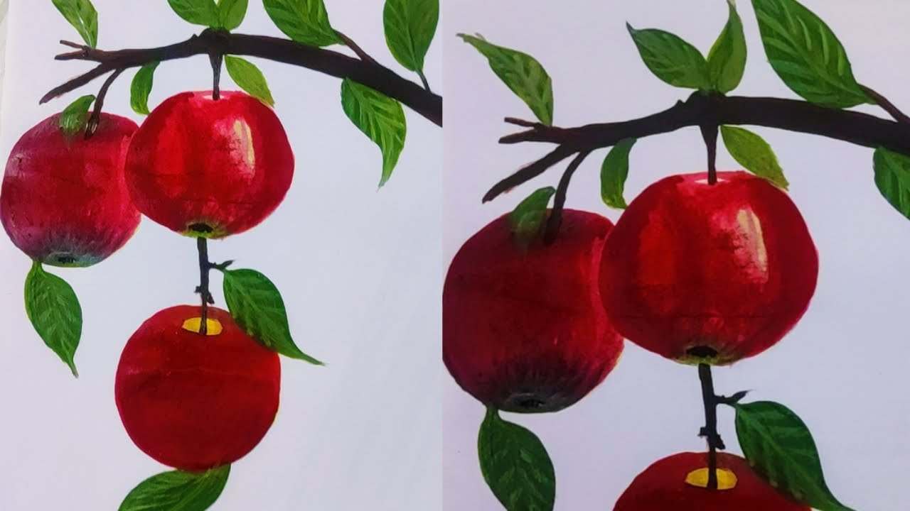 How to draw an apple / beautiful apple painting tutorial / apple drawing 