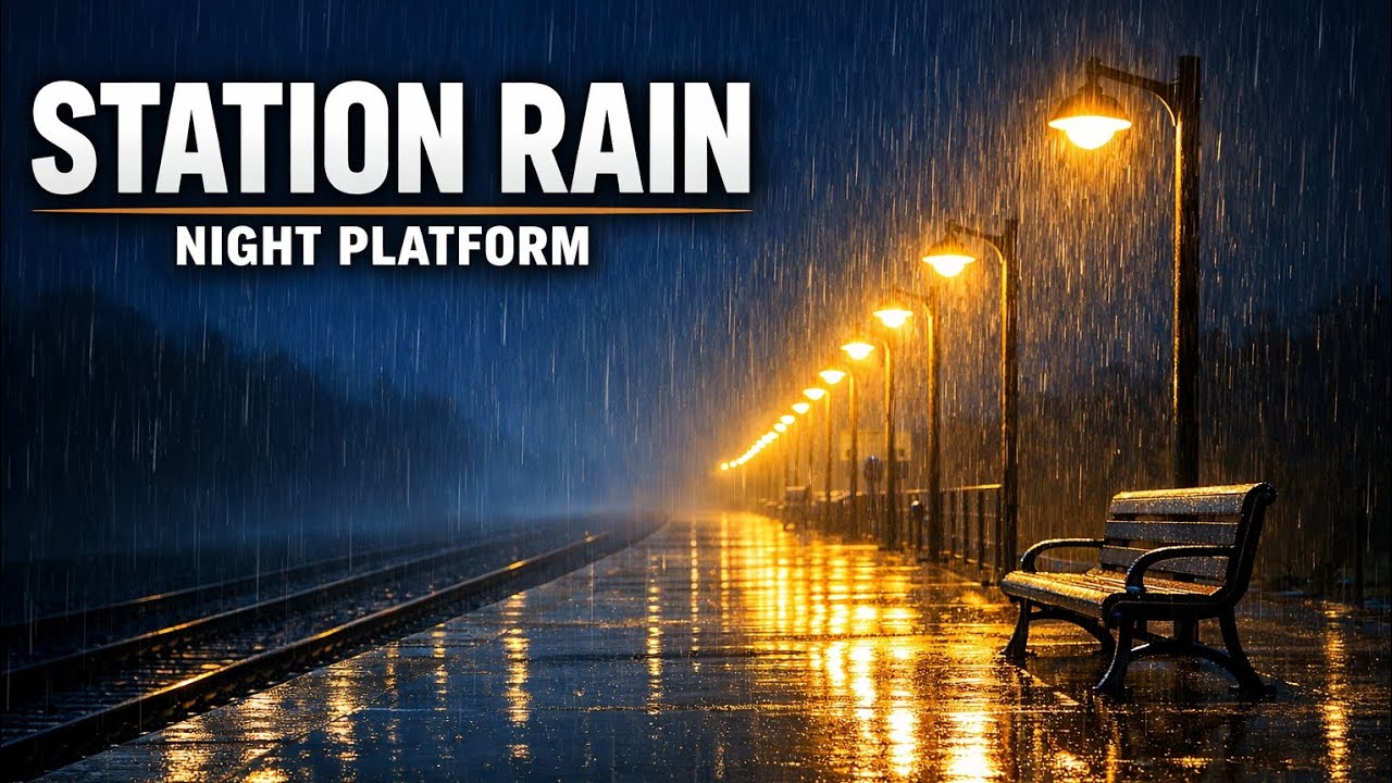 Rain at Empty Train Station 🌧️ | Calm Night Platform Ambience
