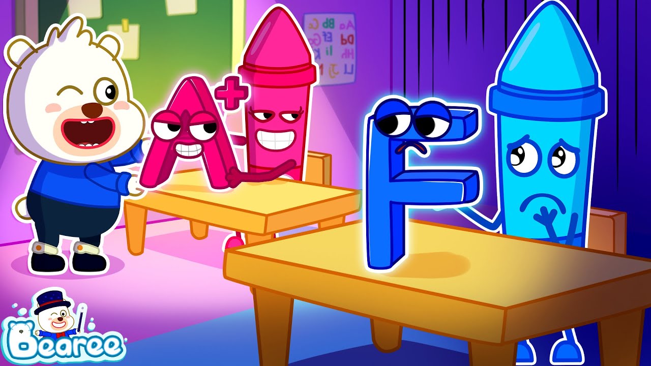 Pink Crayon VS Blue Crayon, Who Will Get An A+? School Adventure Stories for Kids | Bearee Kids Show