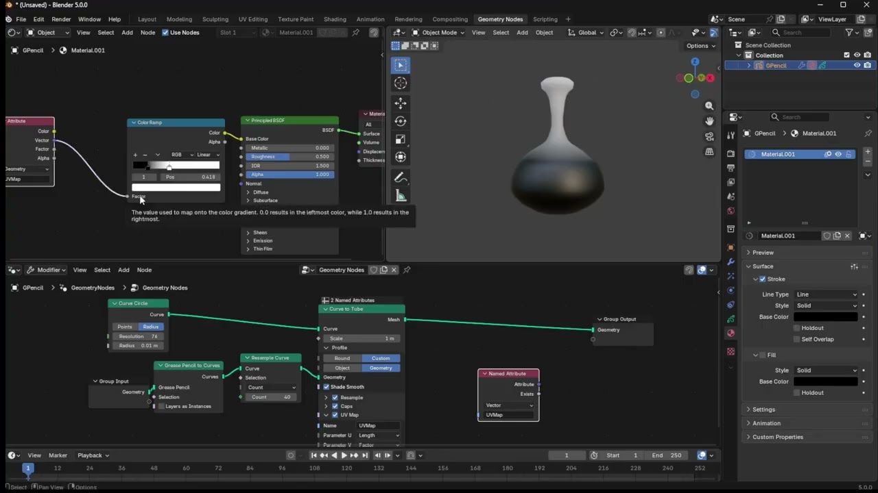 Geometry Nodes Curve to Tube modifier UV Mapping