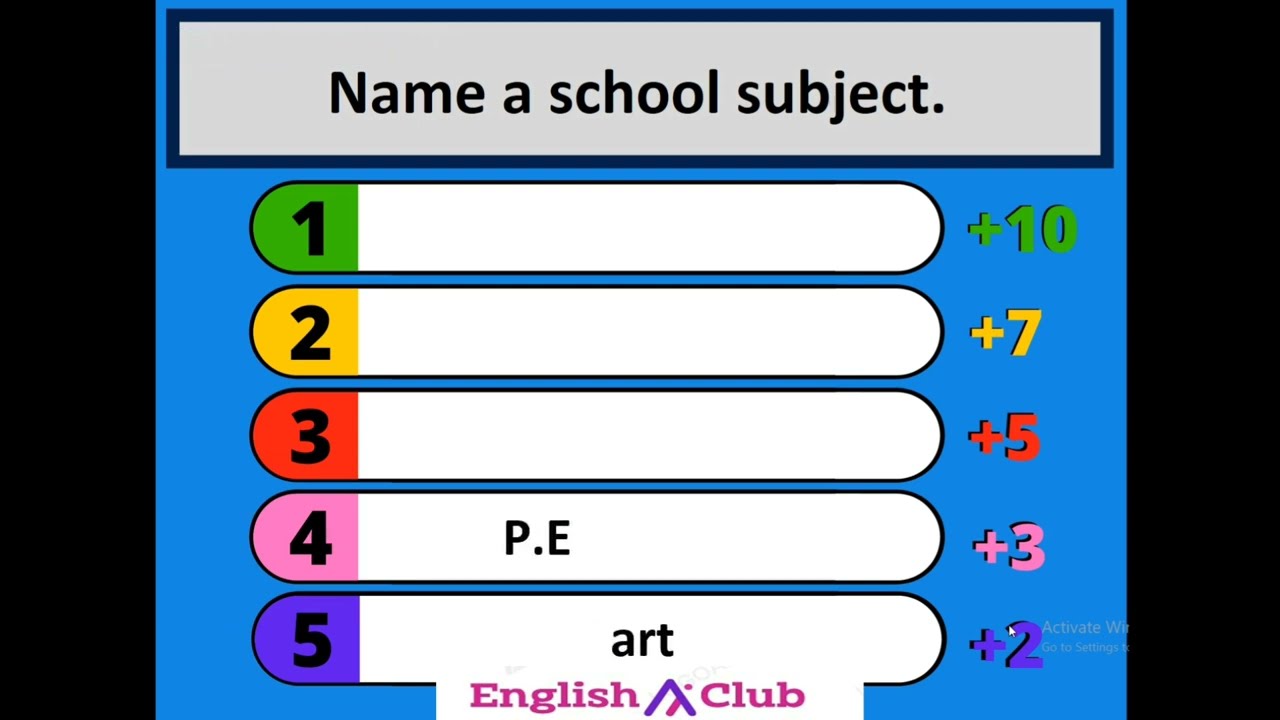 Easy English Top 5 Answers Quiz