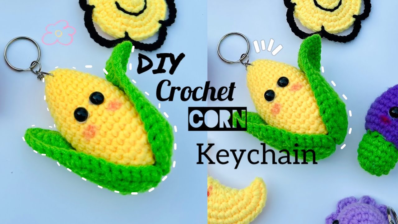 ပြောင်းဖူး သော့ချိတ်ထိုးနည်း | DIY Easy crochet Corn keychain tutorial 🌽
