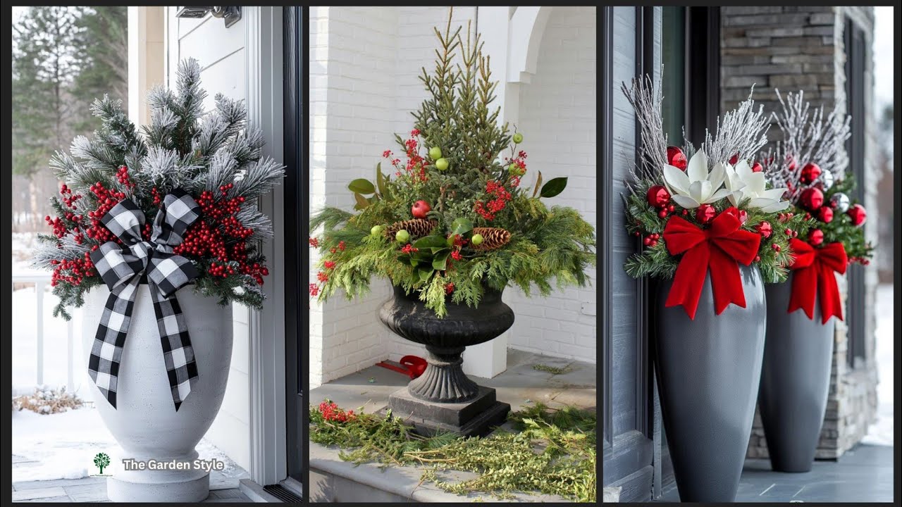 Elegant Christmas Outdoor Planters | Holiday Front Porch Decor#trending #viralvideo