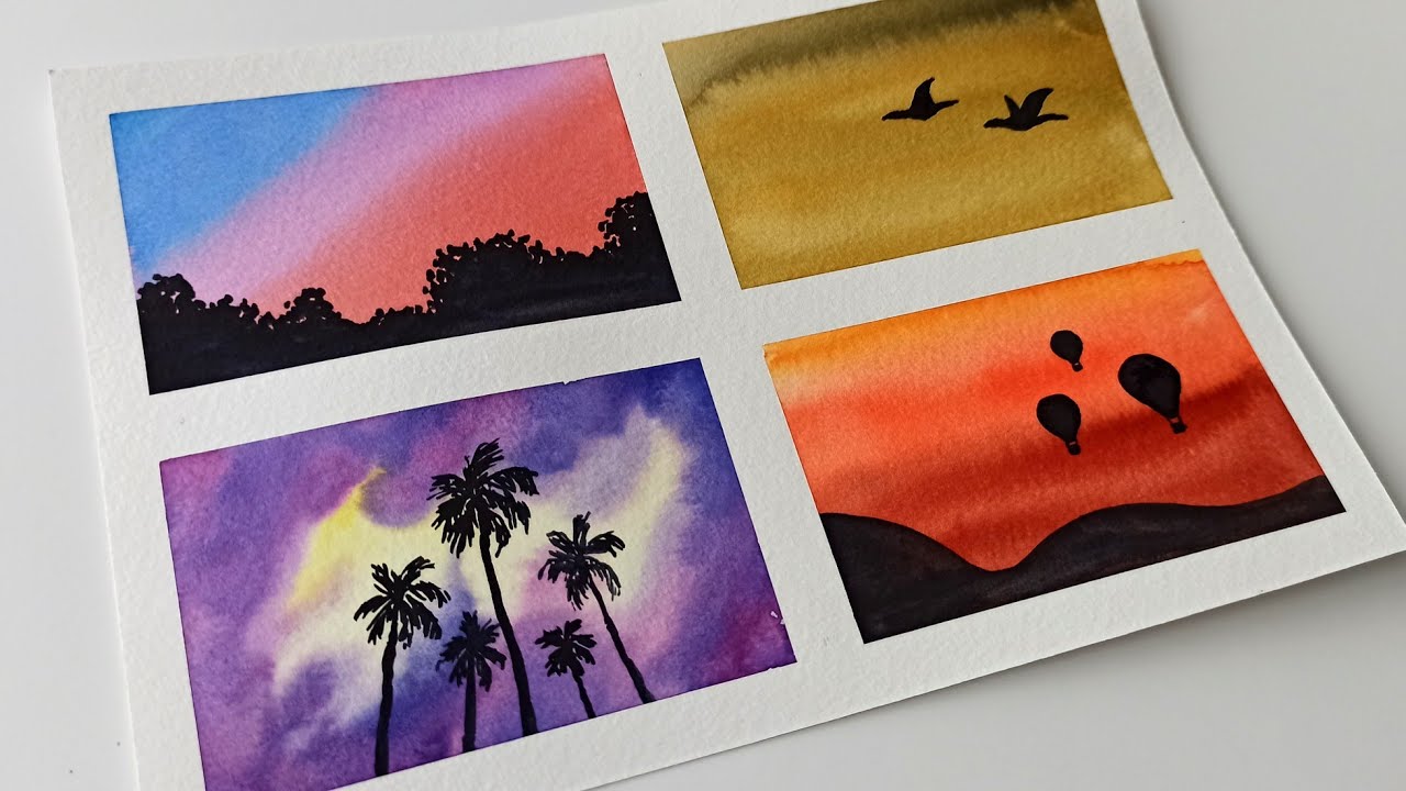 Kolay suluboya başlangıç resimleri | 4 Farklı resim çalışması #benimleboya #Watercolor