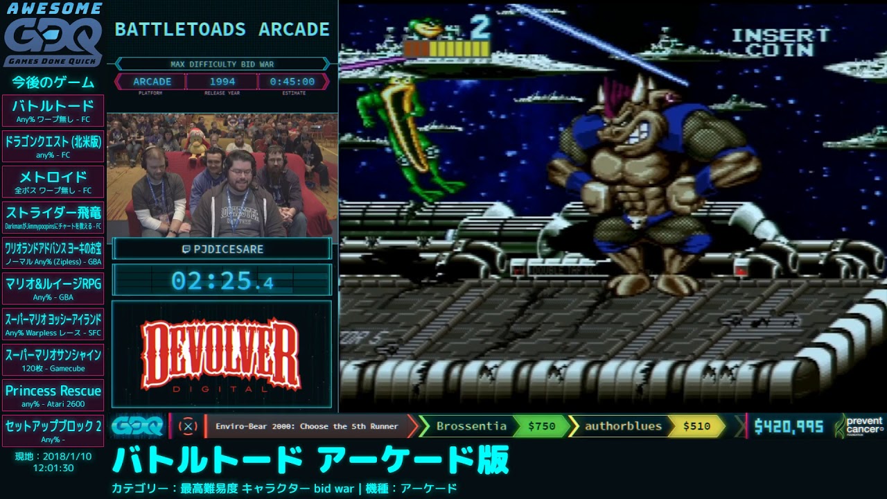 [AGDQ2018] バトルトード アーケード版