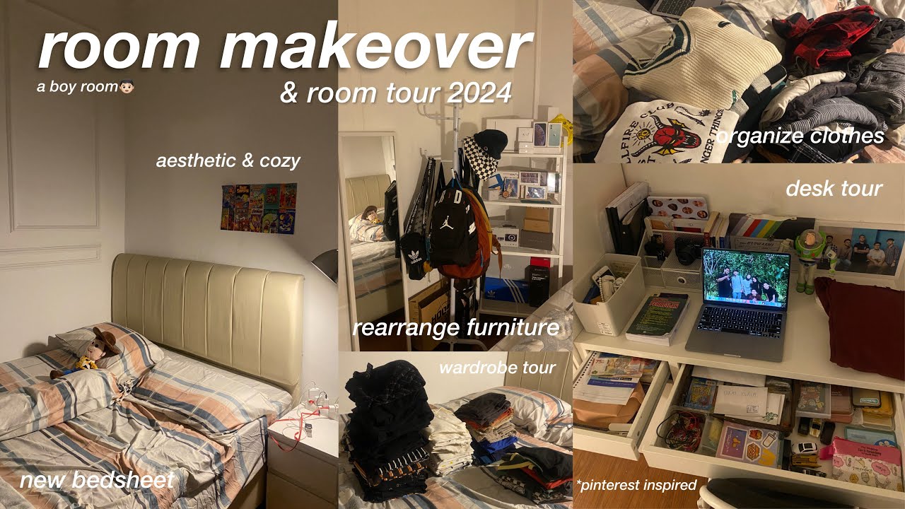 aesthetic room makeover & room tour 2024: deep clean, organize, pintrest inspired, trendy, & tour 💻🎮