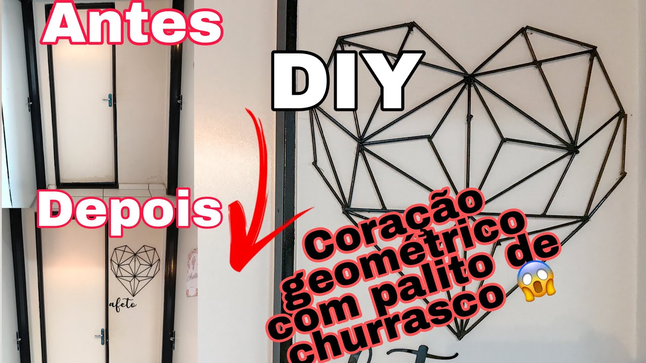 DIY- Ideias com PALITO DE CHURRASCO - Coração Geométrico fácil
