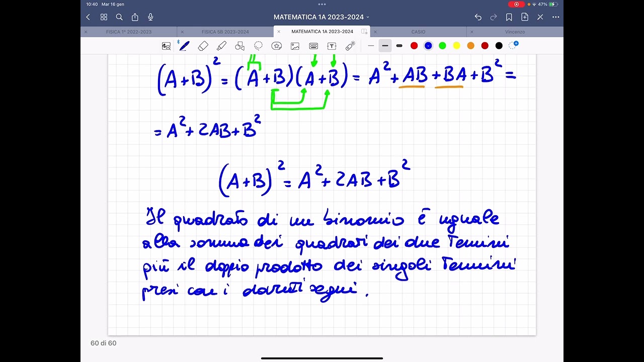 Prodotti notevoli: quadrato di un binomio