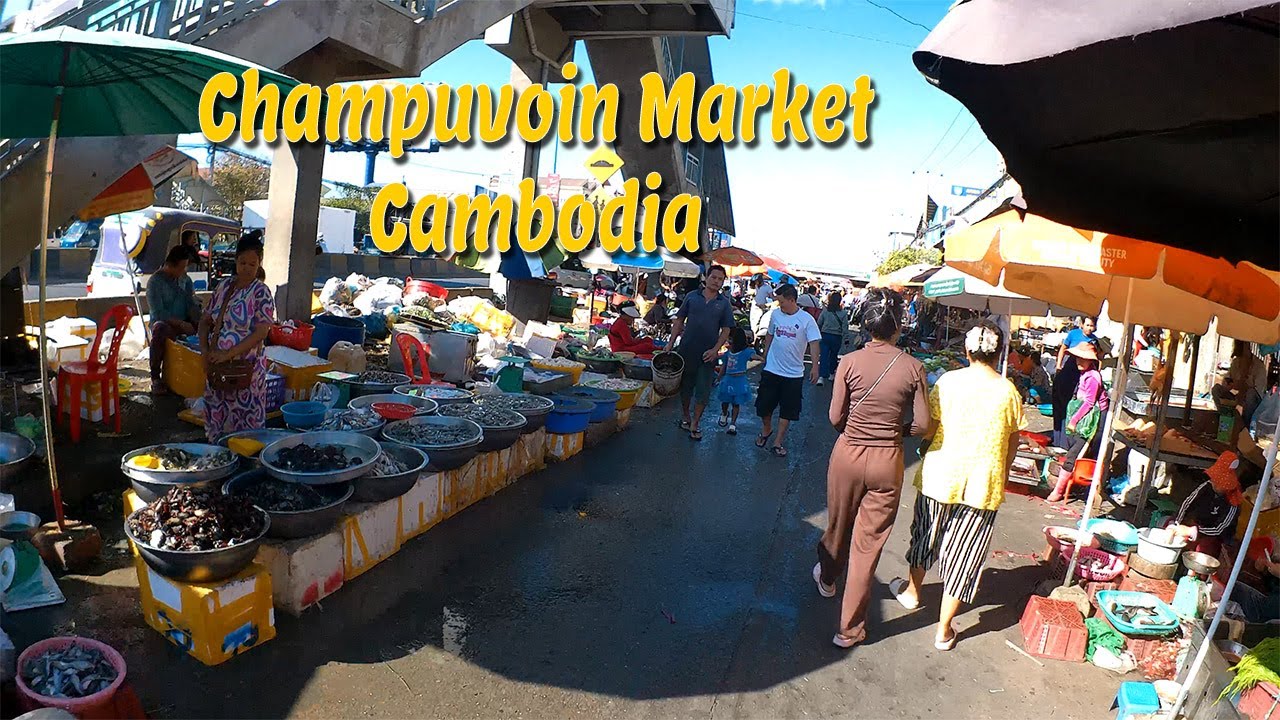 Inside Champuvoin Market, Cambodia | Busy Local Market Walk (4K)
