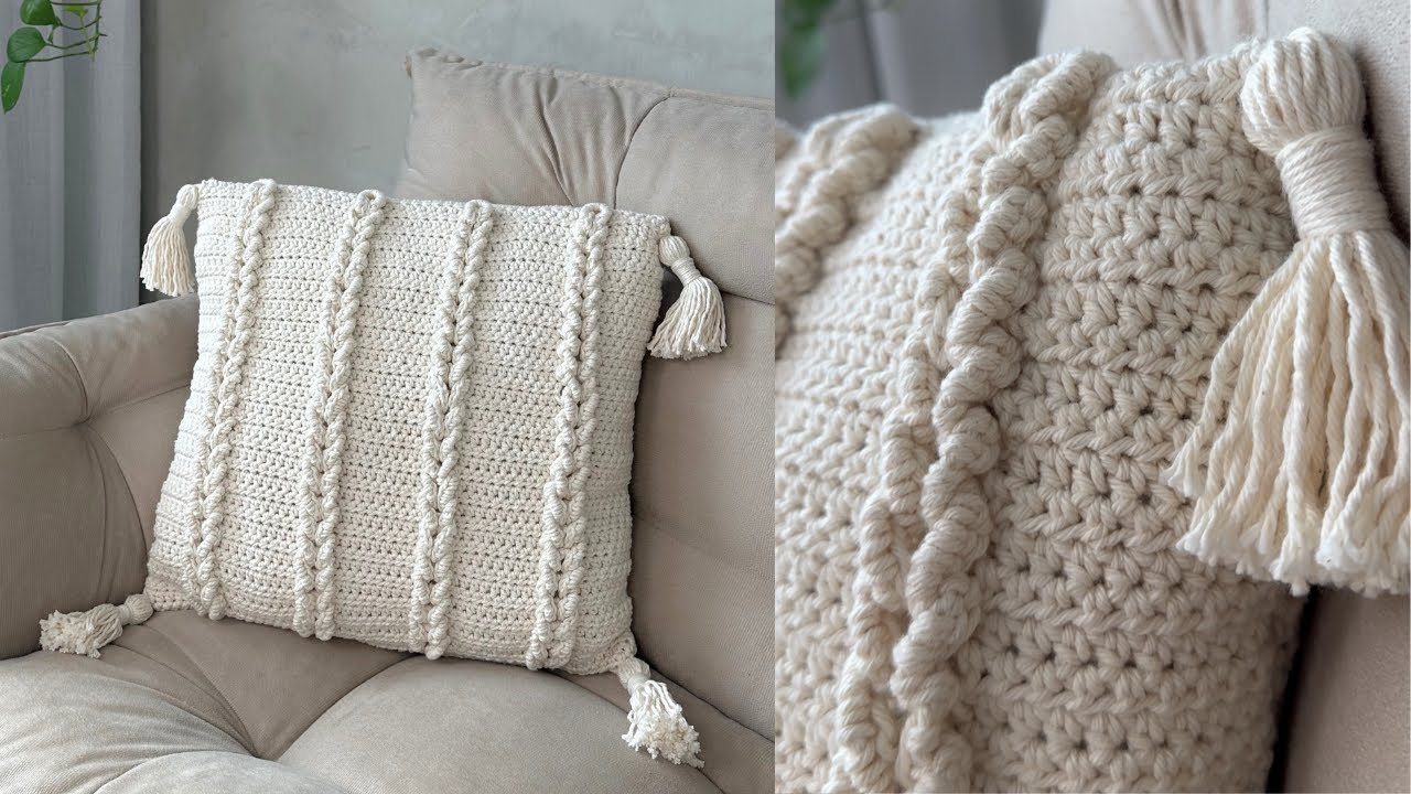 Almofada de croch&ecirc;  tran&ccedil;ada/ Capa de almofada de croch&ecirc; passo a passo/ Crochet pilow