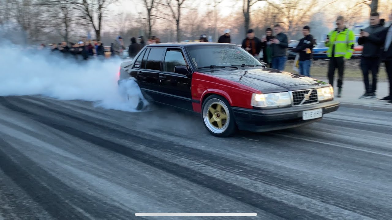Crazy t6 swapped volvo 940 burning some rubber!
