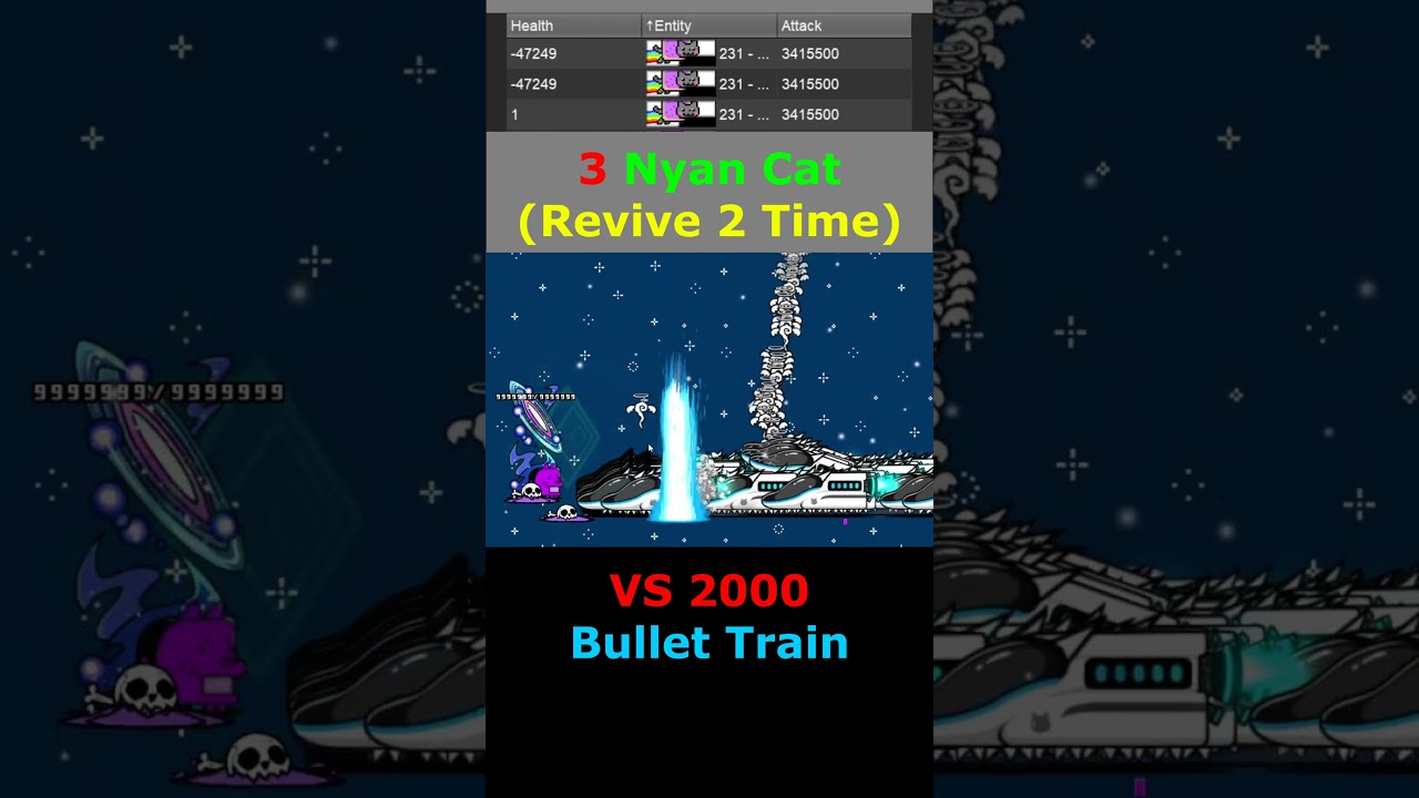 the battle cat 3 Nyan Cat Revive 2 Time VS 2000 Bullet Train #battlecats #gaming #にゃんこ大戦争 #cat #game