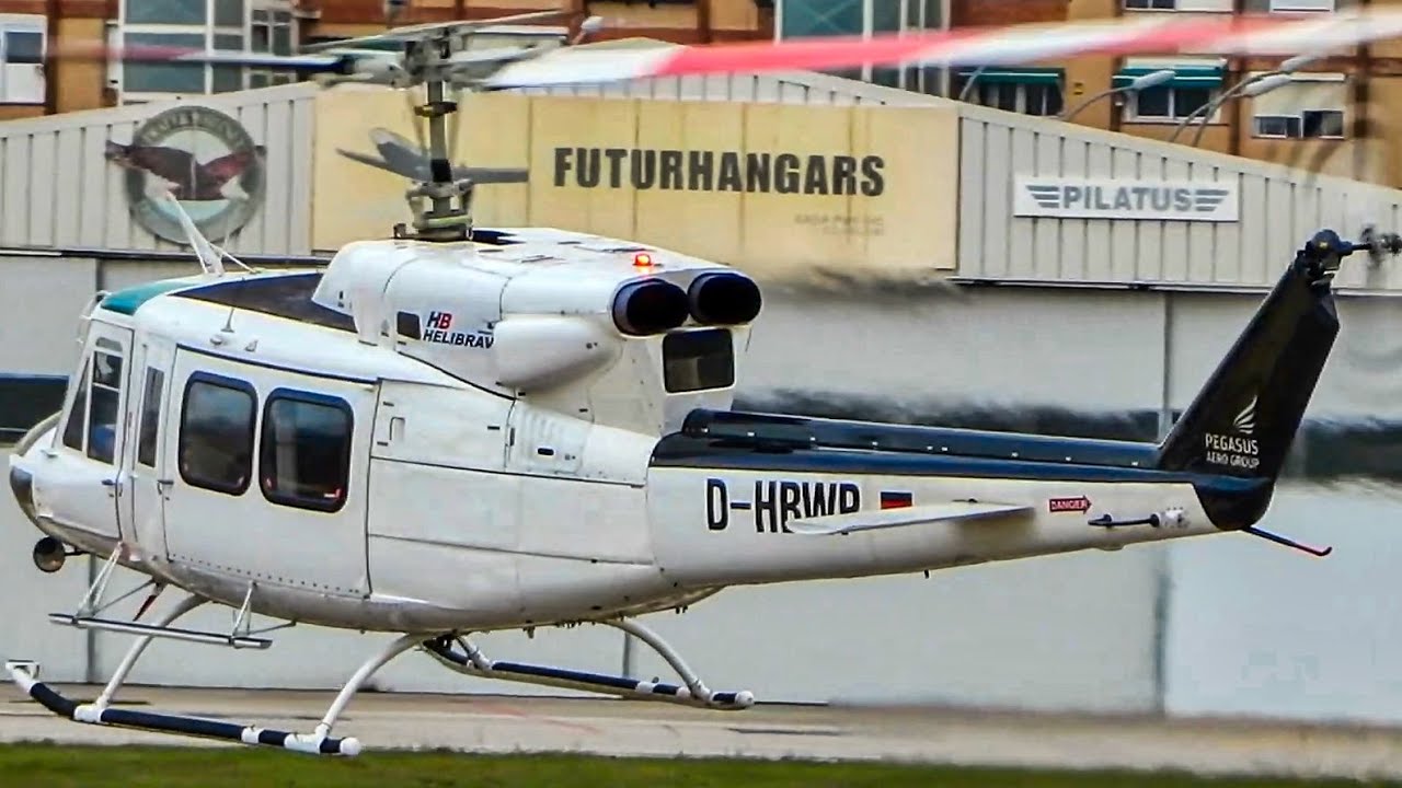 Bell 212 D-HBWP helicopter landing & takeoff Sabadell Airport LELL