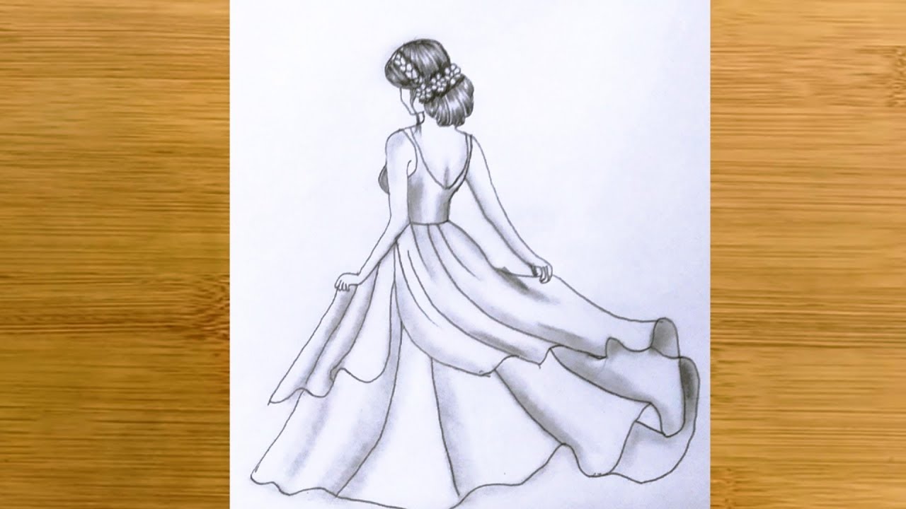 How to Draw a girl  Back Side with beautiful dress || Pencil sketch - step by step