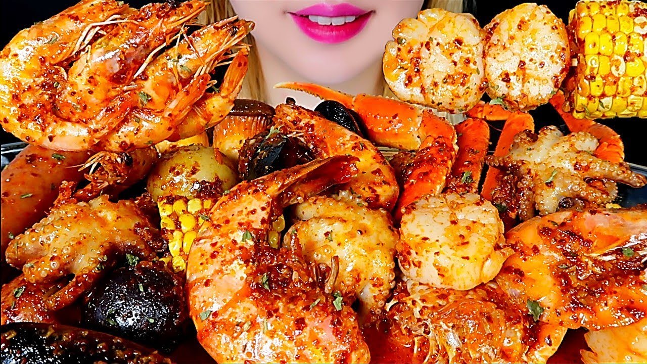 ASMR SEAFOOD BOIL (SHRIMP, SNOW CRAB, MUSSEL, SCALLOP, OCTOPUS) Mukbang Eating sounds