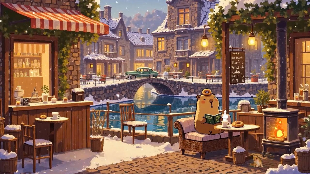 Relaxing Winter Snowfall with Lofi Chill & Crackling Fireplace ❄️ Lofi beats to study/work/relax