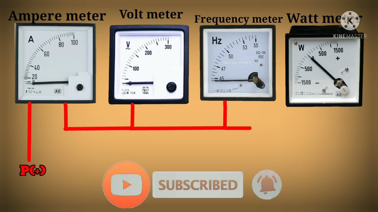 Ampere meter and volt metre and Frequency meter and Watt meter Electric connection....