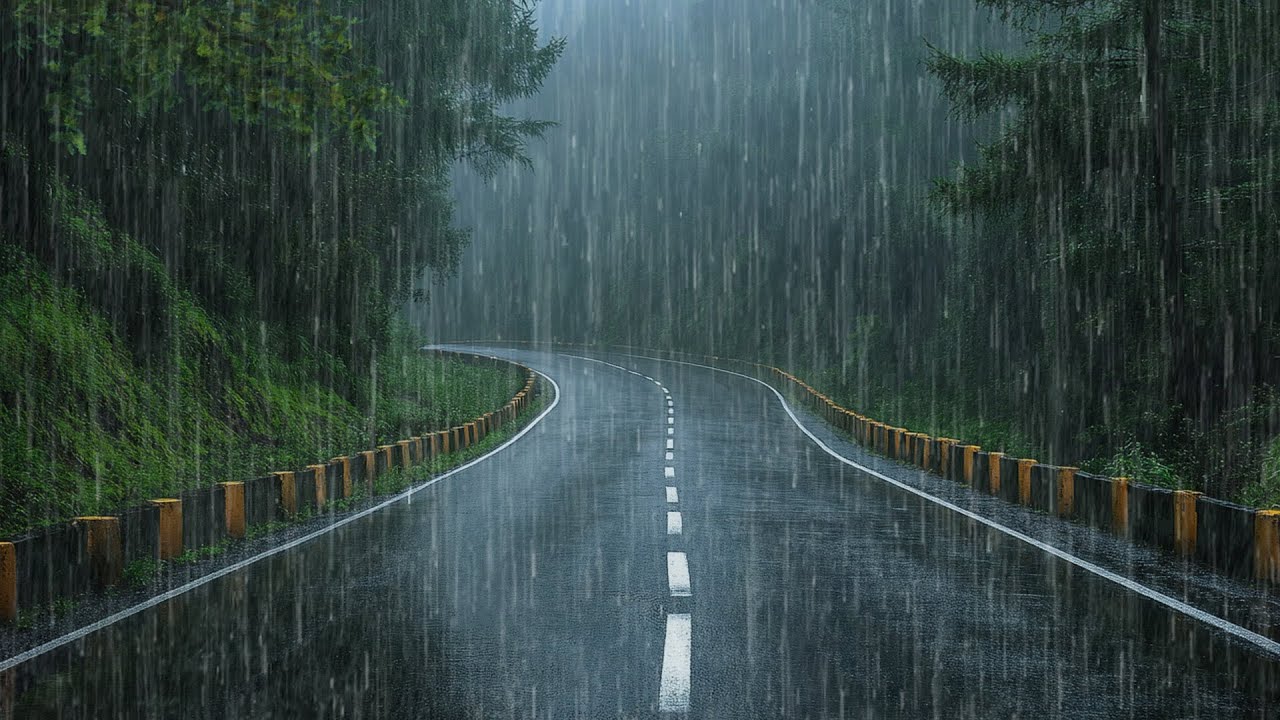 Sleep Instantly Tonight | Rain Noises for Sleep with Heavy Rain & Thunder on a Forest Road