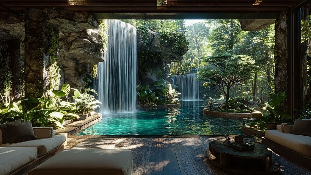 Waterfall & Birds in Tropical Oasis 🌴 Relaxing Nature Sounds for Stress Relief & Deep Calm