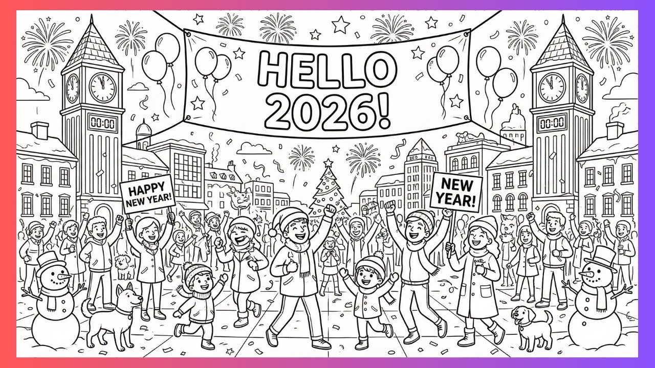 Hello 2026 Coloring 🎆🎉 | Happy New Year Celebration | Satisfying Coloring Video