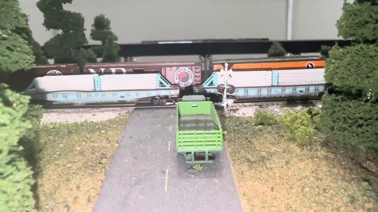 N Scale Trains Running to Test the Free-moN Modular Track for Smooth Running. 