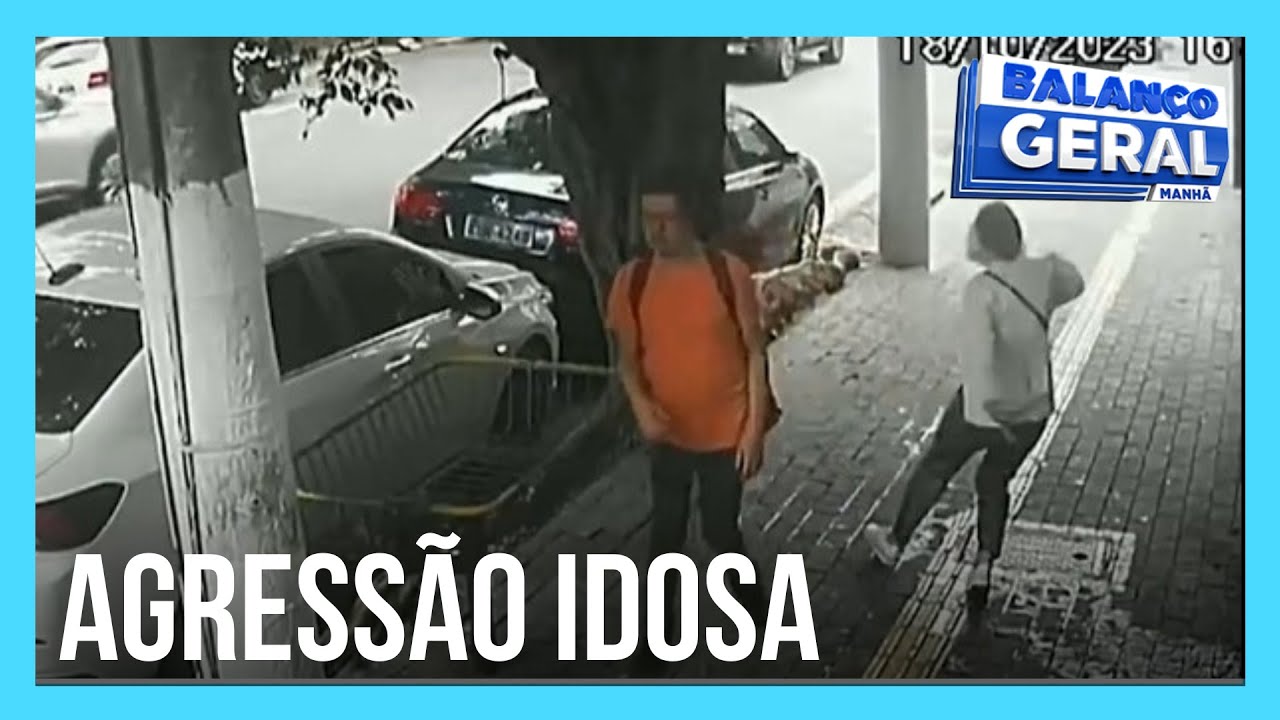 Homem agride idosa, vê a mulher caída e vai embora tranquilamente
