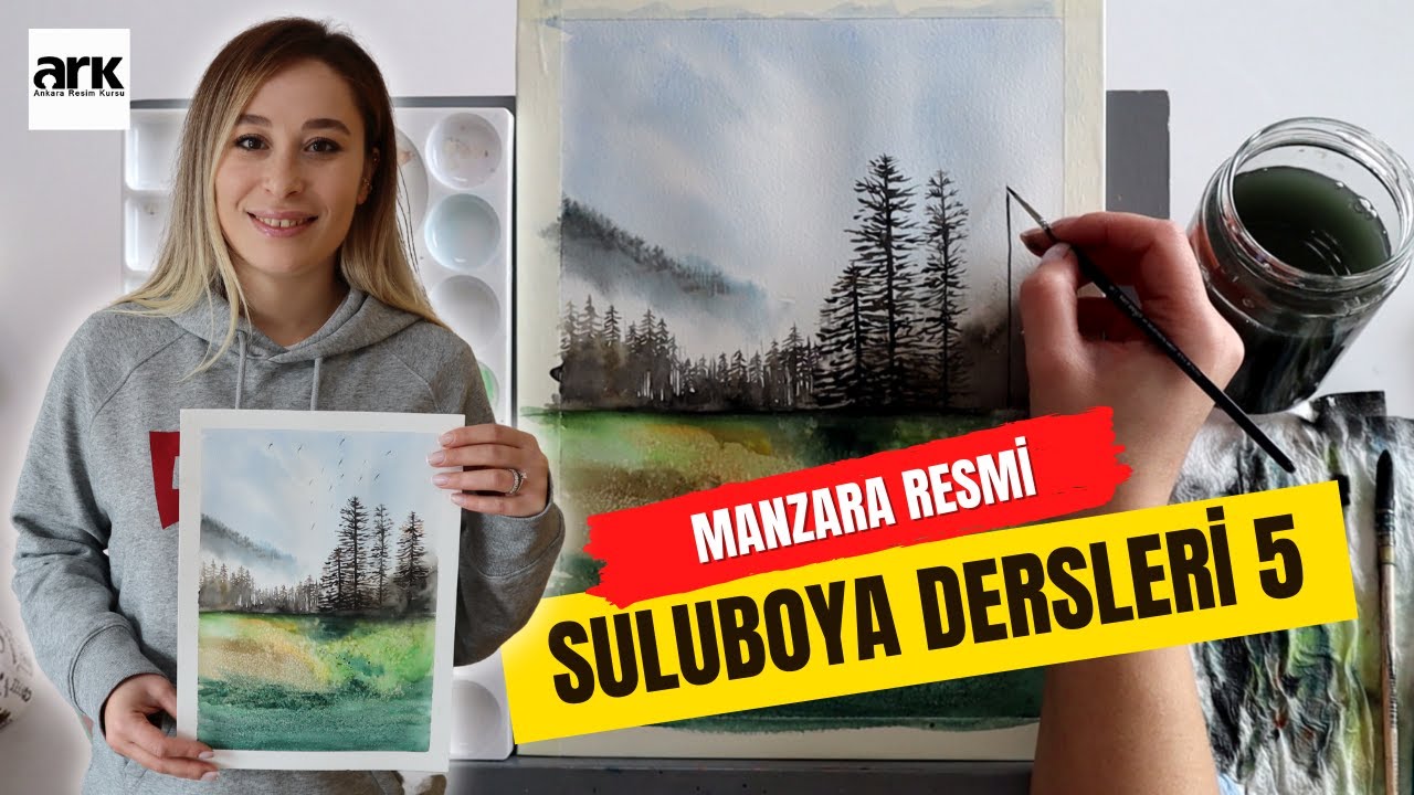 Suluboya Resim Dersleri 5 - Suluboya Manzara Resmi ve Basit Tekniklerin Anlatımı