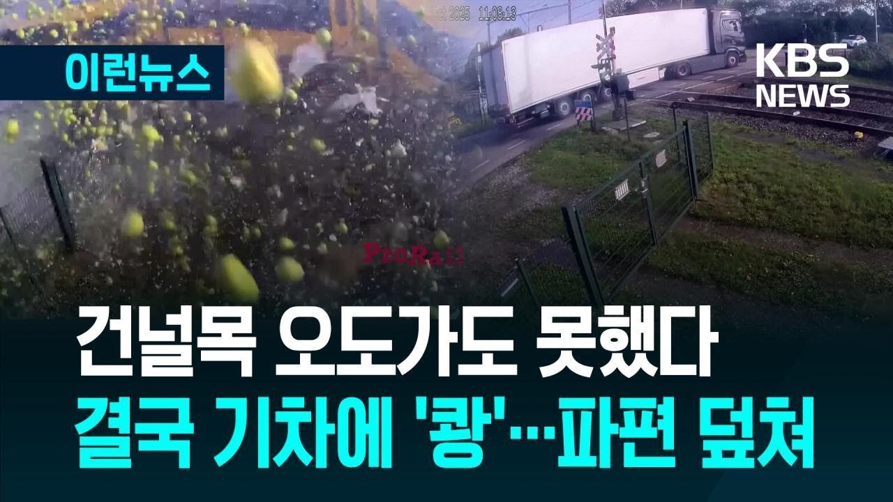 [이런뉴스] 건널목서 기차가 초대형 트럭 관통해 박살&hellip;네덜란드서 충돌 사고 / KBS 2025.11.01.