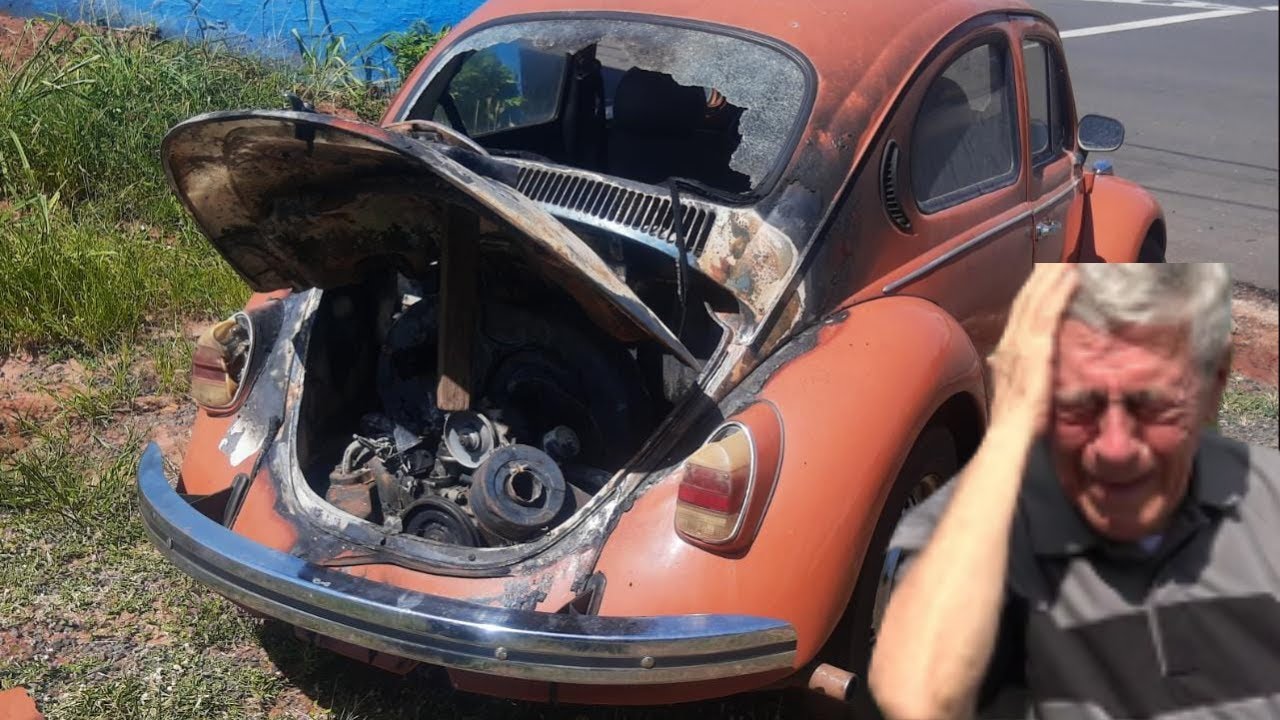 Fusca pegou fogo, será que ainda tem jeito? IMAGENS FORTES.
