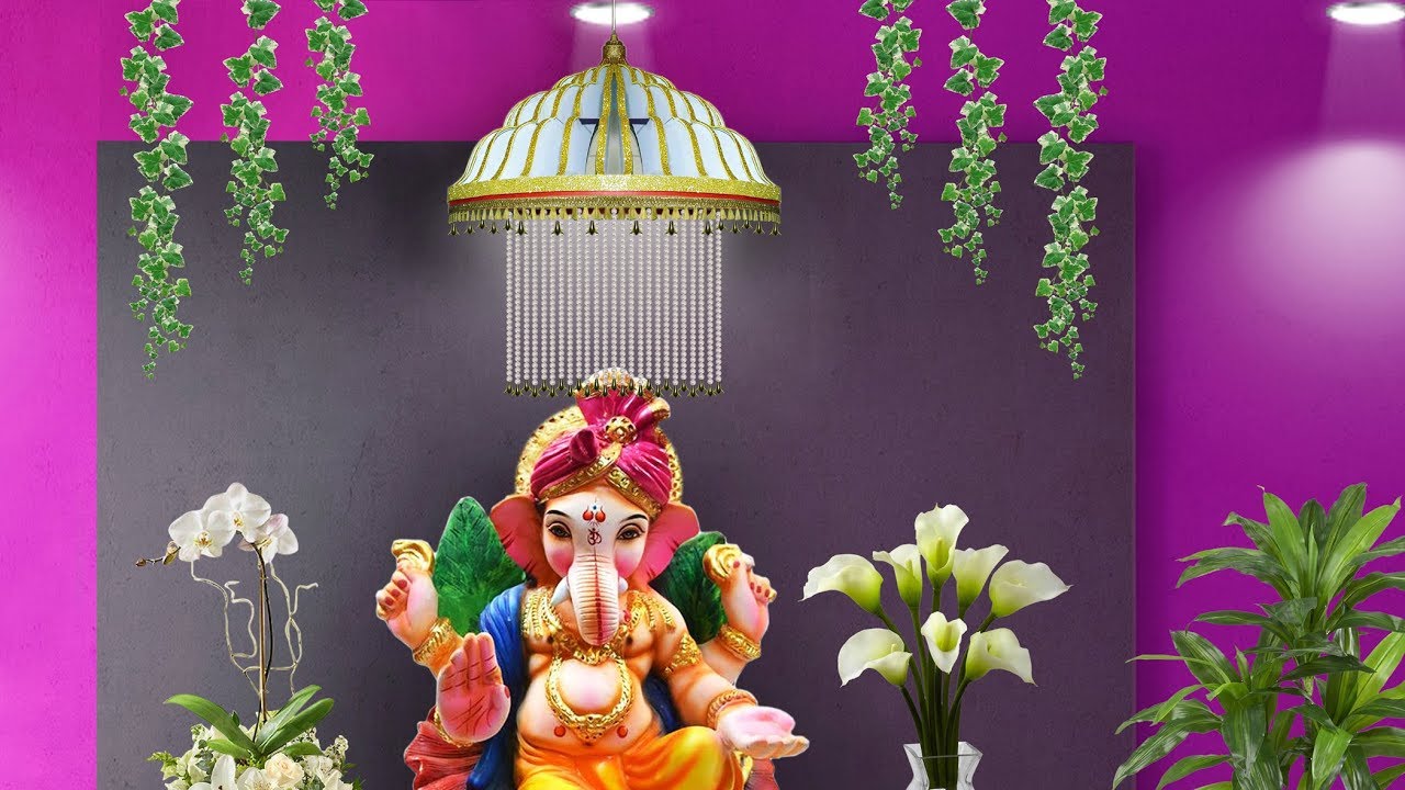 Ganpati decoration ideas for home / How to Make Ganesh Umbrella/chandelier with cardboard.