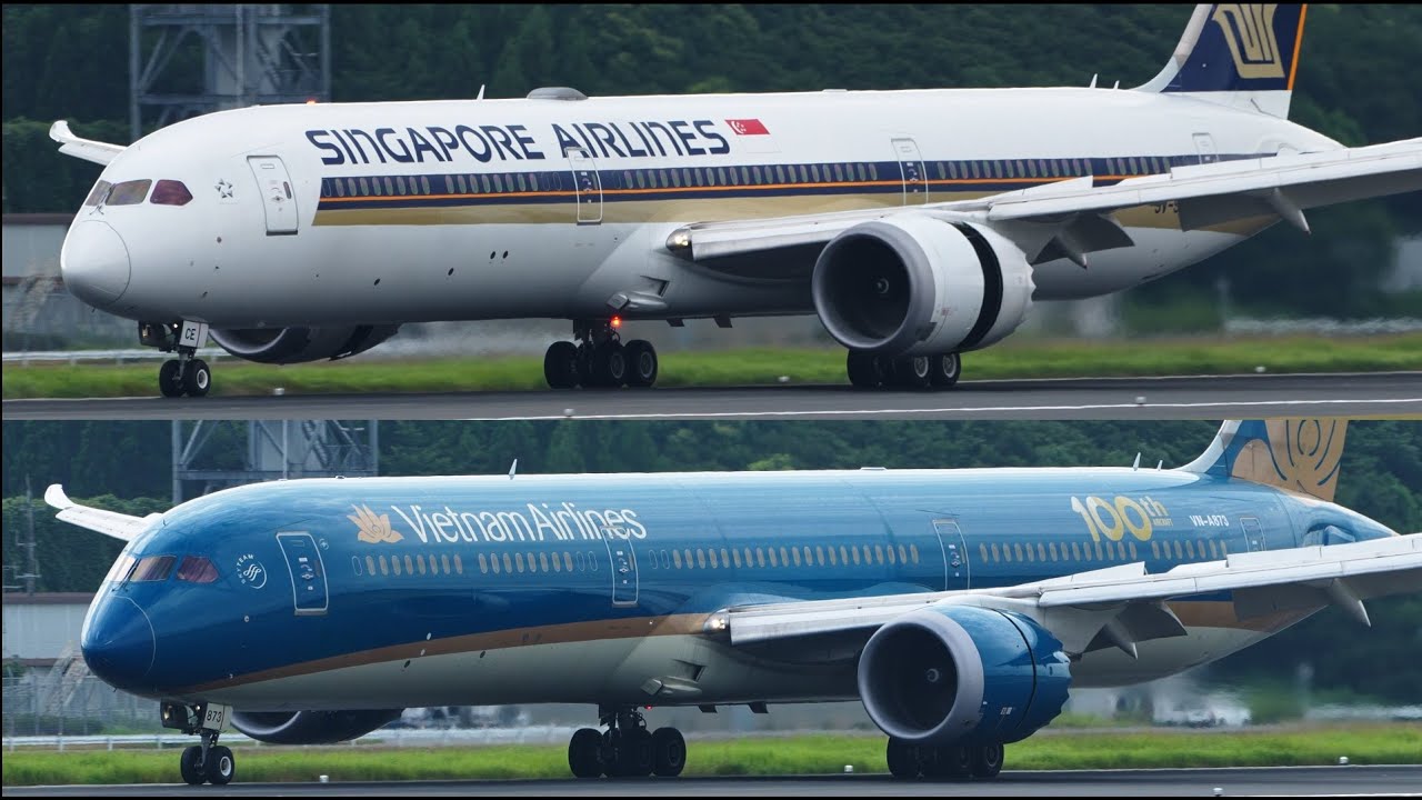 Singapore Airlines Vietnam Airlines Boeing 787-10 Landing at Narita 34R | NRT | VN-A873 | 9V-SCE |