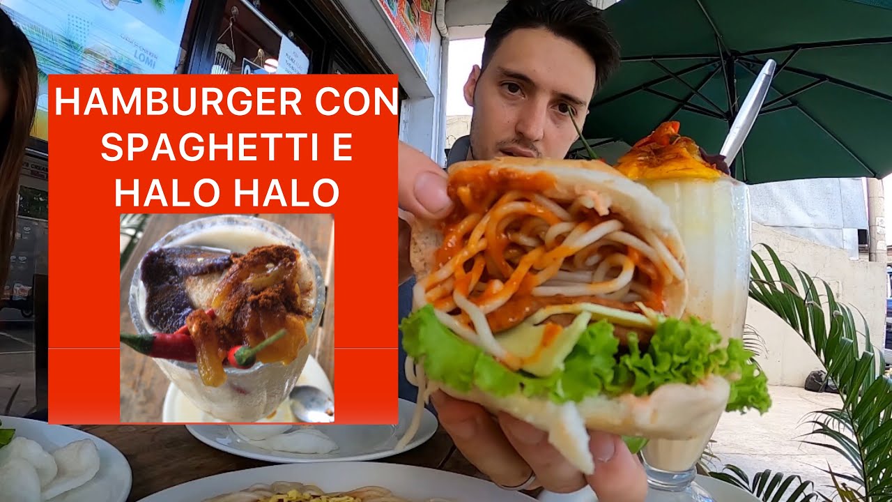 Assaggio hamburger con spaghetti nelle Filippine