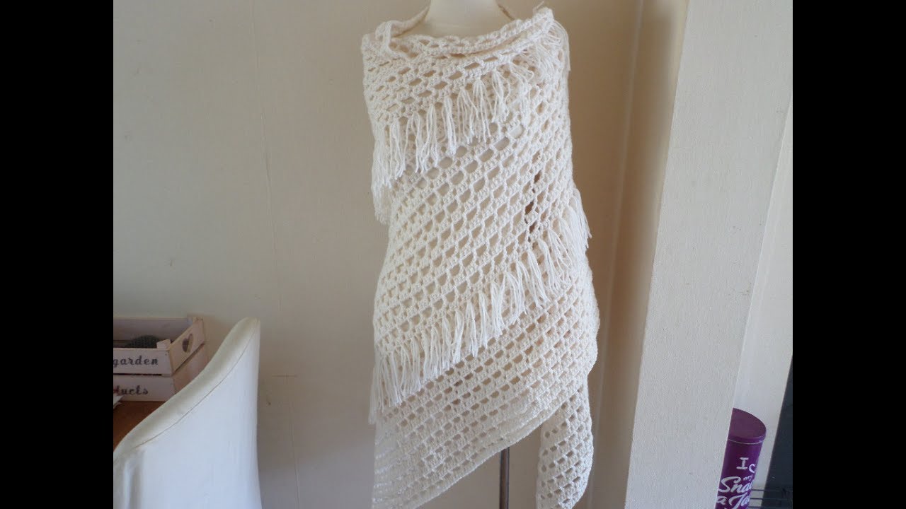 Makkelijke Omslagdoek Haken met franjes #25 RECHTSHANDIG