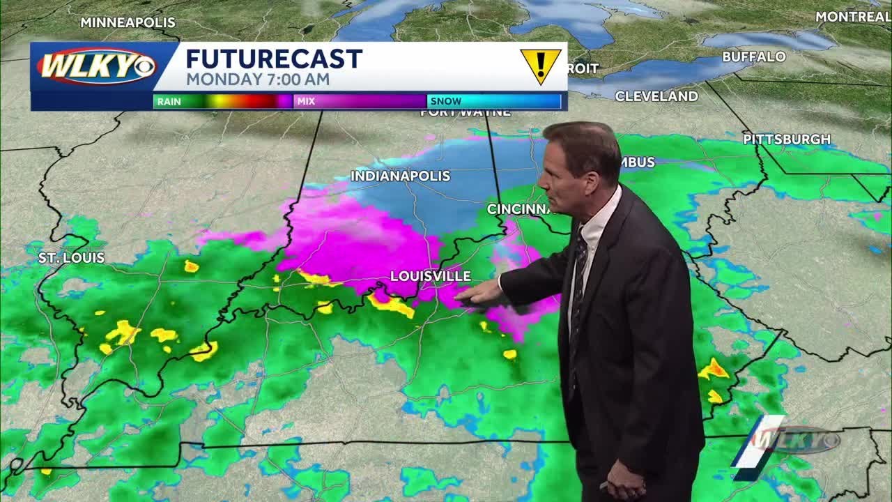 Quiet & cooler Sunday, Wintry mix Monday morning