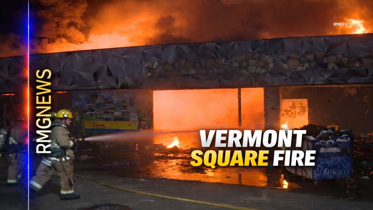 Vermont Square: Strip Mall Destroyed by Heavy Fire; Two Occupants Rescued.