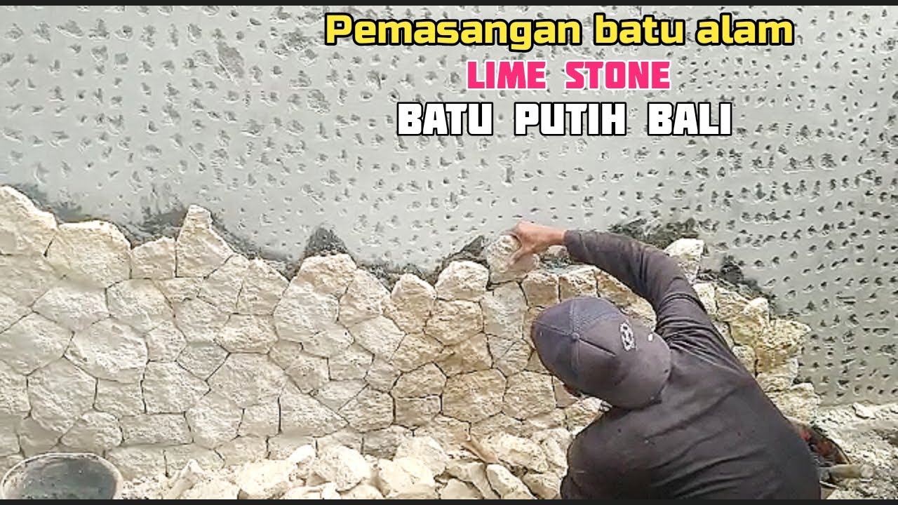 Pemasangan batu alam Lime stone | Batu putih Bali