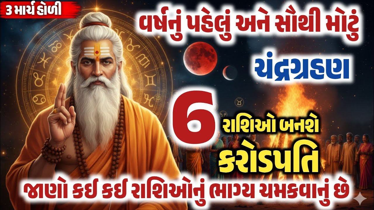 વર્ષનું પહેલું અને સૌથી મોટું ચંદ્રગ્રહણ 6 રાશિઓનું બનશે કરોડપતિ | હોળી 2026 ભયંકર ચંદ્રગ્રહણ ||
