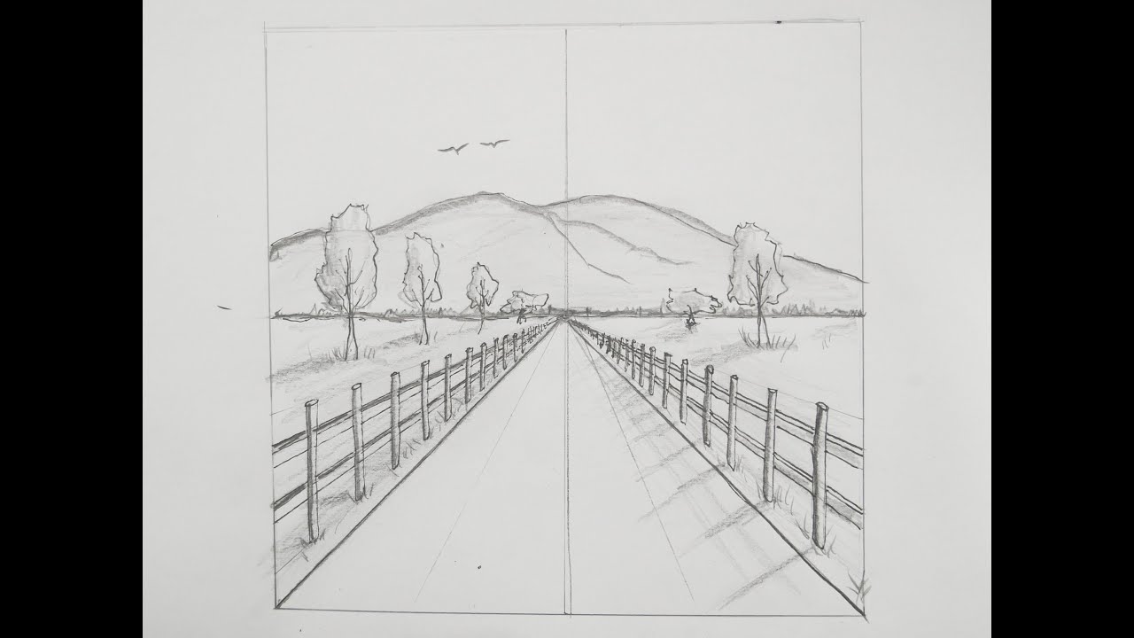 Learn To Draw in 1 Point Persepctive for beginners - beautiful scenery