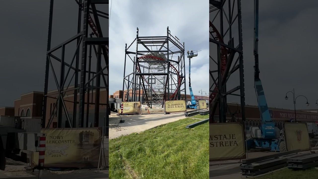 Stelaż 25m wieży już na miejscu. Czekajcie na więcej informacji 🤩 #mandoria #rollercoaster
